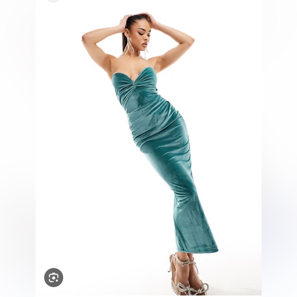 NWT ASOS Design Strapless Velvet Ruched Midi Dress